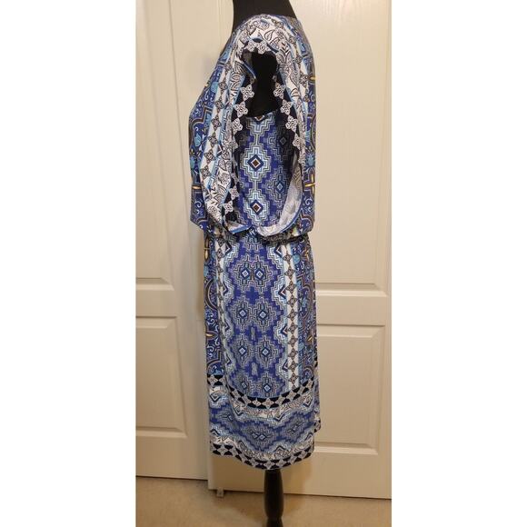 Chico's Blue Ornate Medallion/Floral Print Blouson Dress, PO LNC - Size 0 (XS-2) - Picture 7 of 9